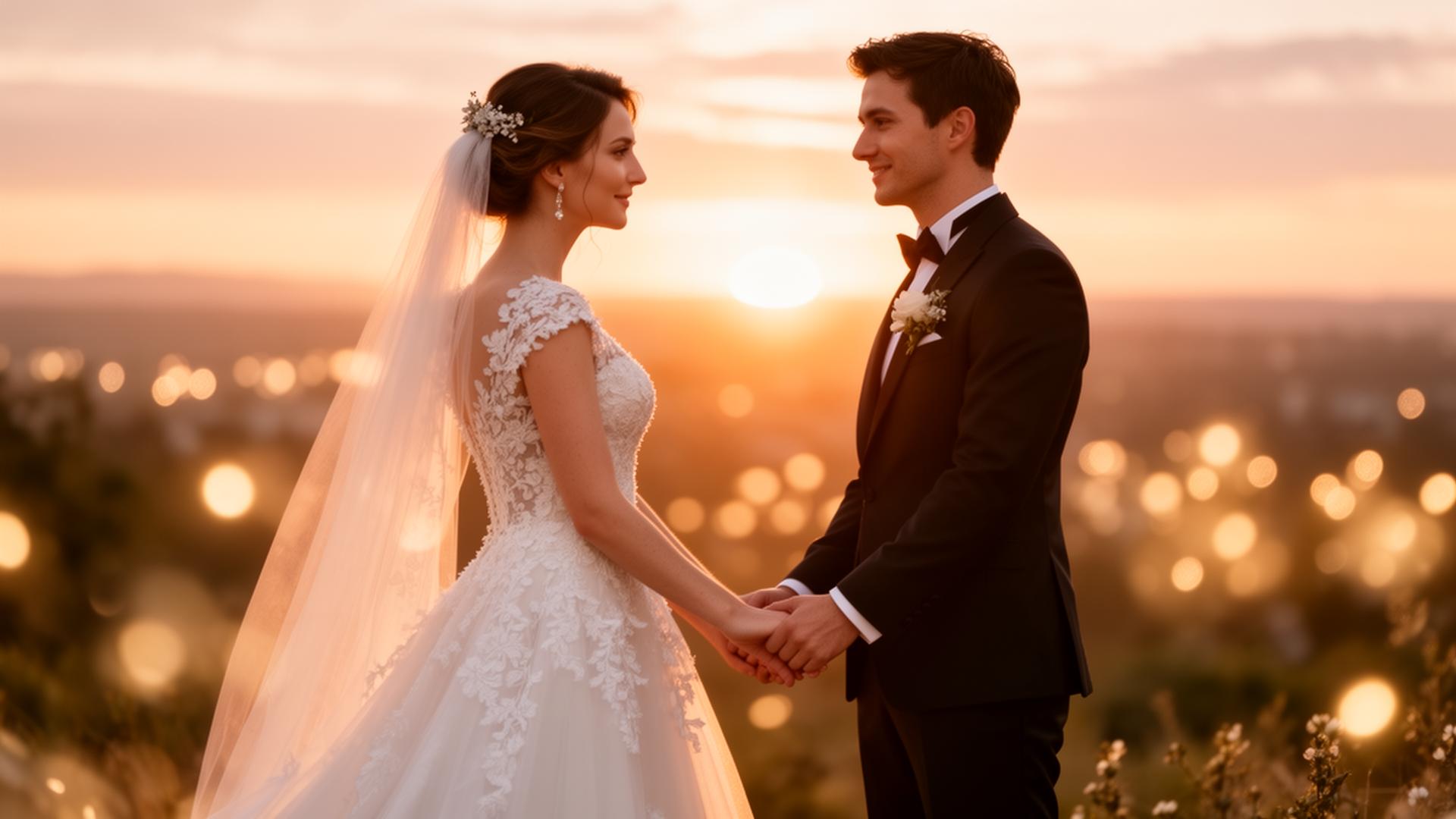 Casal elegante ao pôr do sol
